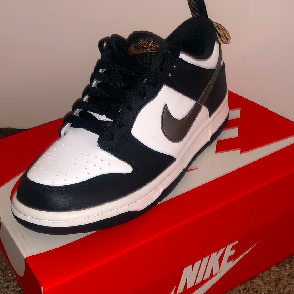 Brand New Nike Dunk Low SE, Black and White w/ Chrome & Gold Accents